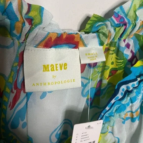 NWT Sheer Maeve Anthropologie Frankie Off-The-Shoulder Blouse Colorful SZ Small